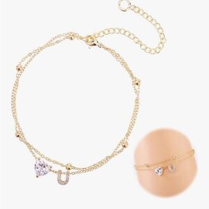 Gold Double-Layer Heart & U Charm Anklet